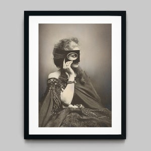 Studio portrait of a woman in a dress hidden behind a photo tool Black and White Photography Fine Art Print - Wall Decor