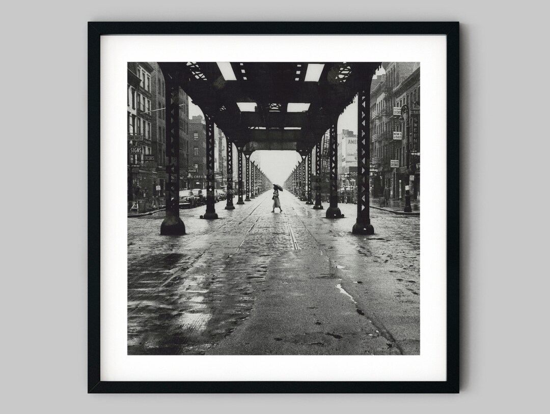 Woman With an Rain Umbrella Walks Across a New York City Street Black ...