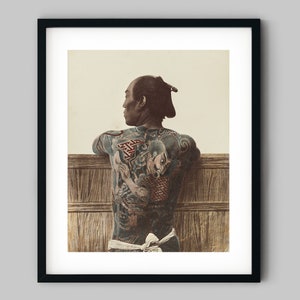 Portrait of a young Japanese man with a full back tattoo Colour Photography Fine Art Print - Wall Decor