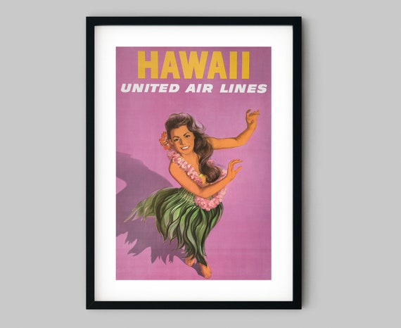 Travel Tourism Ad for Hawaii Island Showing Young Woman Dressed in