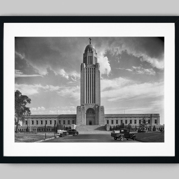 Nebraska State Capitol Gebäude Außen in Lincoln - Schwarzweiß Fotografie Fine Art Print - Wand Dekor