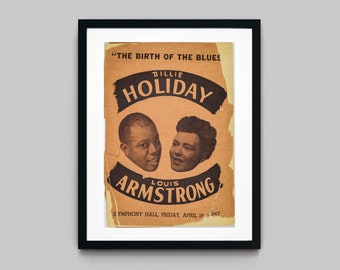 Jazz Music concert poster illustration of Louis Armstrong and Billie Holiday Colour Photography Fine Art Print - Wall Decor