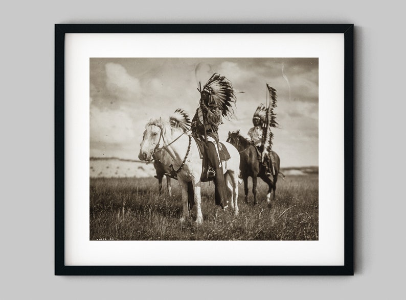 Native American Sioux Chiefs on Horseback on the Plains Photograph Fine Art Black and White Print - Wall Decor
