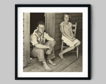 Father and daughter on a farm porch during the Great Depression in Alabama USA Black and White Photography Fine Art Print - Wall Decor