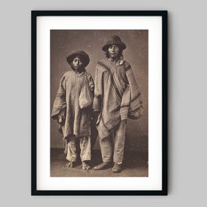 Studio portrait of two men wearing hats and ponchos in Brazil Black and White Photography Fine Art Print - Wall Decor