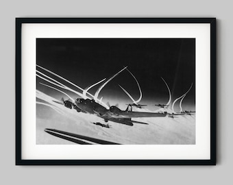 WWII B-17 Bomber Black and White Photo Print – Vintage Airplane Photography Wall Art