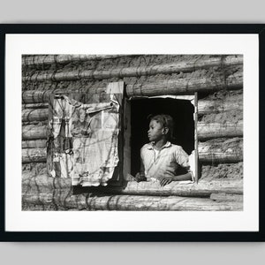 Portrait of a young African American girl in a window on a farm Black and White Photography Fine Art Print - Wall Decor