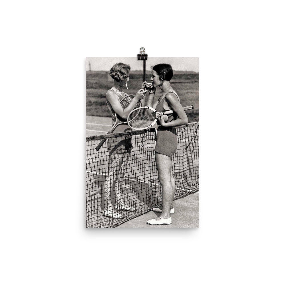 Vintage Tennis Photo Print Women Smoking Players Gift Wall 