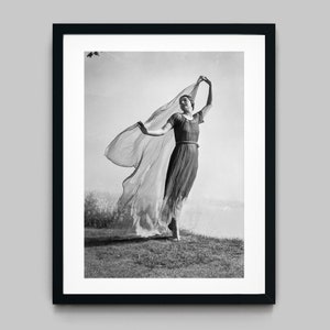 Portrait of a female dancer posing outdoors in a dress Black and White Photography Fine Art Print - Wall Decor