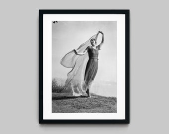 Portrait of a female dancer posing outdoors in a dress Black and White Photography Fine Art Print - Wall Decor