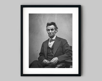 American President Abraham Lincoln three quarter length portrait seated wearing a suit Black and White Photography Fine Art Print Wall Decor