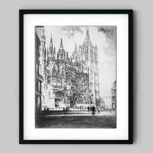 Rouen Cathedral France architecture exterior etching sketch Fine Art Print - Wall Decor
