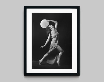 Studio portrait of a female dancer in a dress Black and White Photography Fine Art Print - Wall Decor