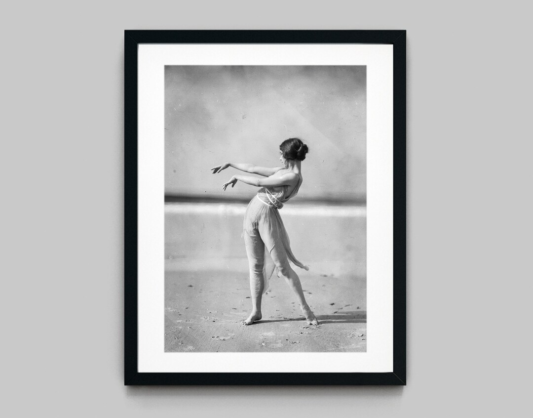 Woman With Flowing Dress Dancing in the Wind on a Beach Black and White ...