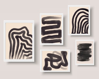 Tan, Black Abstract Brush Paint Strokes, ink, and watercolor bundle of 4 designs- 3 color variants