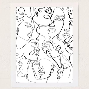 Simple Minimalist Line Art- Doodle Sketch- Abstract Female Face Print - Vertical - Black and White