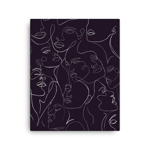 Female Faces Continuous Pattern Abstract Line Art Black and White Printed on Physical Canvas and Shipped