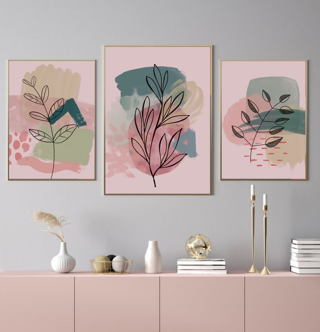 Girly Cute Abstract Floral/botanical Wall Art for Bedroom or Living ...