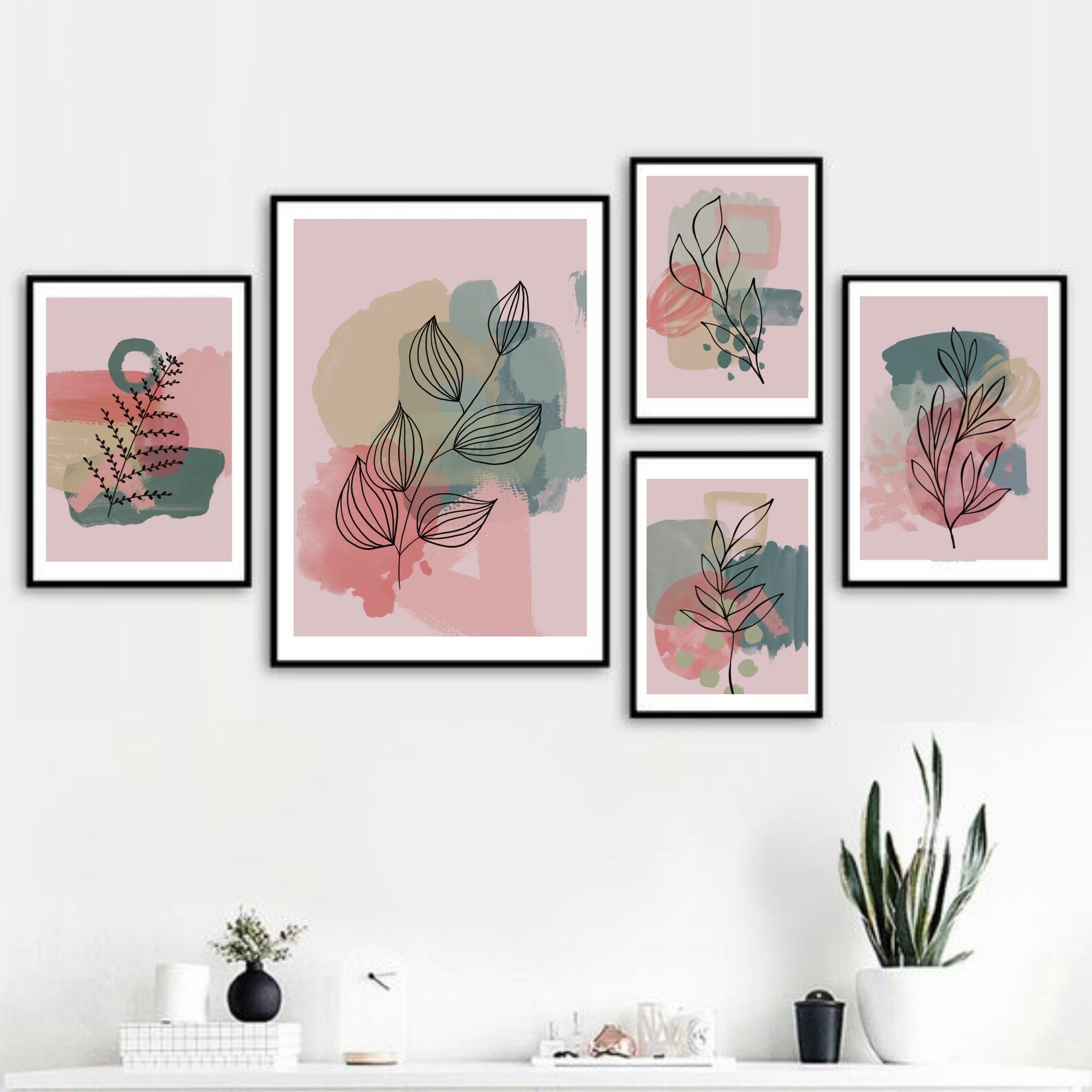 Girly Cute Abstract Floral/botanical Wall Art for Bedroom or Living