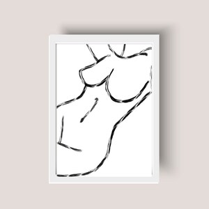 Female Woman&#39;s Body Outline- Abstract Minimalist Continuous Line Art - Women Female Form Poster in Black and White Brush Strokes