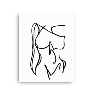 Female Body Line Art Black and White Printed on Physical Canvas and Shipped