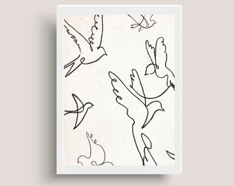 Photo inspiration: Visual Reference: Vintage Minimalist Dove Bird Sketch Abstract Line Art Pattern