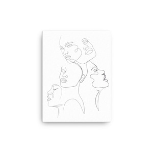 Female Faces Fine Continuous Line Art Black and White Printed on Physical Canvas and Shipped