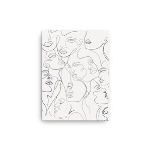Weibliche Gesichter Abstraktes Muster Linie Kunst schwarz weiß gedruckt auf physische Leinwand und versendet