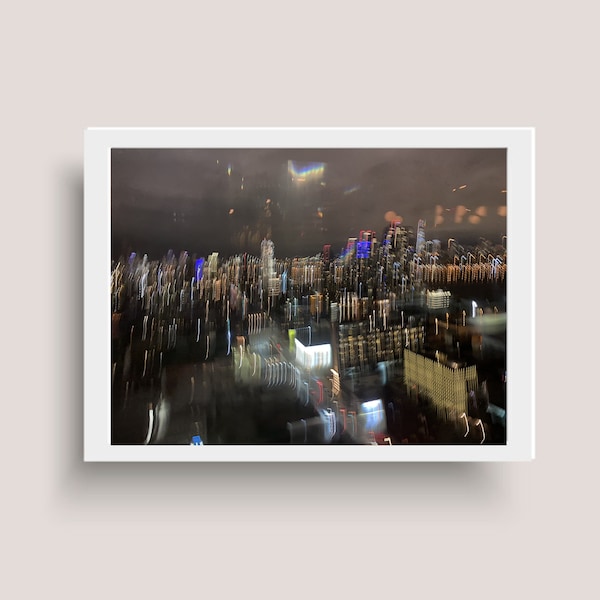 Blurry Night City View New York City Skyline Photography Landscape Digital Download Wall Art