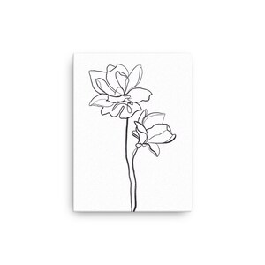 Florale schlichte Minimalistische Line Art schwarz weiß gedruckt auf physische Leinwand und versendet