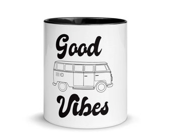 Caneca de café Good Vibes, caneca de café de cerâmica inspirada nos anos 60, caneca de café Old School Vibe, presentes hippie, Good Vibes