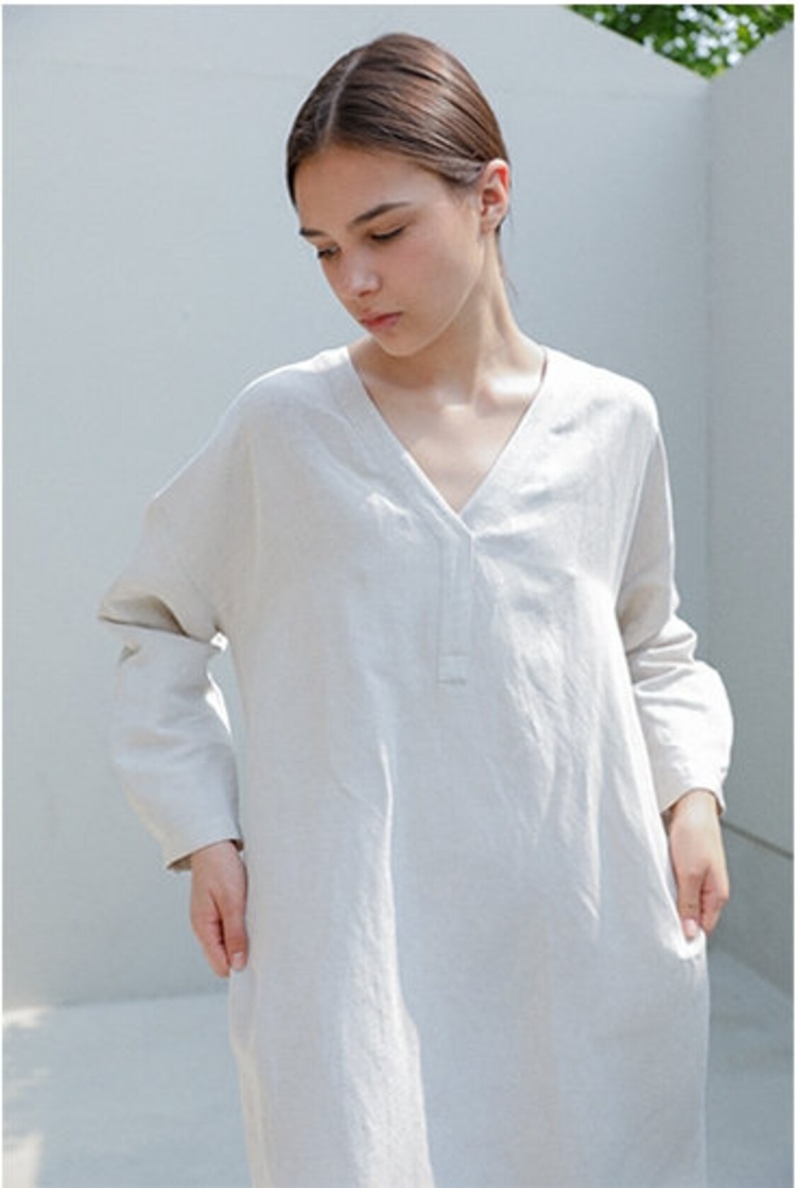 Summer Long Sleeve Linen Dress / Tie Back Linen Dress / V Etsy