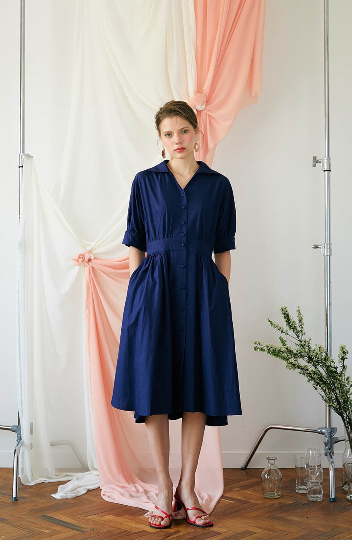 Button Up Linen Shirt Dress / Collared Midi Linen / Simple Etsy