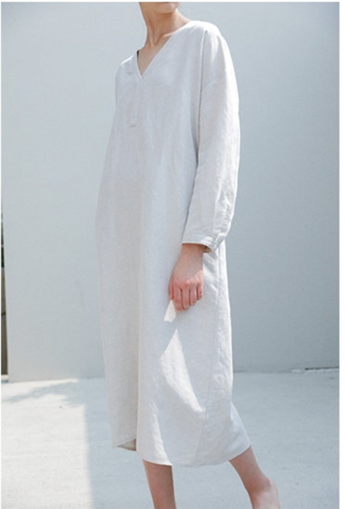 Summer Long Sleeve Linen Dress / Tie Back Linen Dress / V Etsy