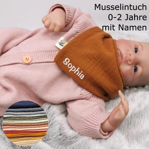 Organic muslin triangular scarf bib with name personalized gift birth baptism baby Christmas girl boy cotton muslin cloth