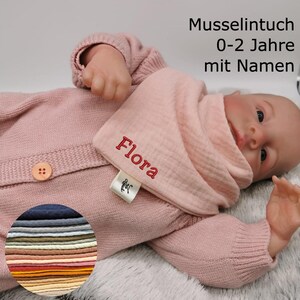 Organic muslin triangular scarf bib with name personalized gift birth baptism baby Christmas girl boy cotton muslin cloth