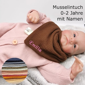 Organic muslin triangular scarf bib with name personalized gift birth baptism baby Christmas girl boy cotton muslin cloth
