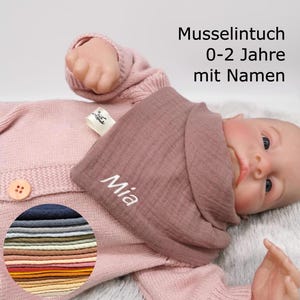 Organic muslin triangular scarf bib with name personalized gift birth baptism baby Christmas girl boy cotton muslin cloth