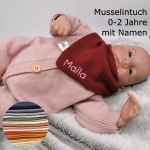 Organic muslin triangular scarf bib with name personalized gift birth baptism baby Christmas girl boy cotton muslin cloth