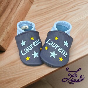 Krabbelschuhe mit Namen personalisiert Lederpuschen Babyparty Geburt Geschenk Sterne