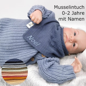 Organic muslin triangular scarf bib with name personalized gift birth baptism baby Christmas girl boy cotton muslin cloth