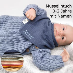 Organic muslin triangular scarf bib with name personalized gift birth baptism baby Christmas girl boy cotton muslin cloth