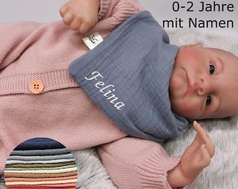 Organic muslin triangular scarf bib with name personalized gift birth baptism baby Christmas girl boy cotton muslin cloth
