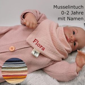 Organic muslin triangular scarf bib with name personalized gift birth baptism baby Christmas girl boy cotton muslin cloth