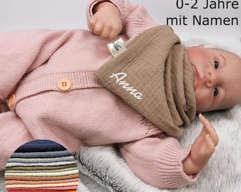 Organic muslin triangular scarf bib with name personalized gift birth baptism baby Christmas girl boy cotton muslin cloth