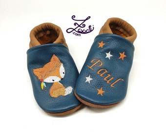 Krabbelschuhe mit Name (Lederpuschen, Lederpatscherl) aus Leder, Fuchs in versch. Farben Handmade Geschenk Geburt Taufe Feiern Mädchen Bub