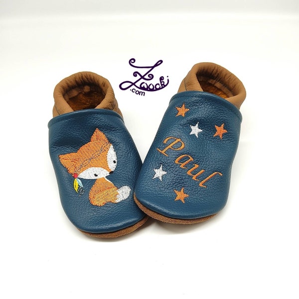 Crawling shoes with name (leather slippers, leather slippers) made of leather, fox in different colors, handmade gift, birth, baptism, celebration, girl, boy