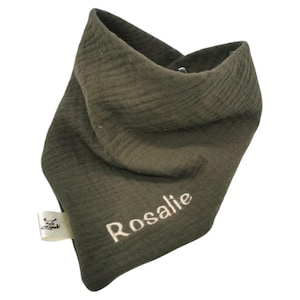 Organic muslin triangular scarf bib with name personalized gift birth baptism baby Christmas girl boy cotton muslin cloth