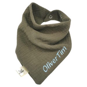 Organic muslin triangular scarf bib with name personalized gift birth baptism baby Christmas girl boy cotton muslin cloth