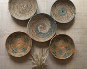 Set Of 5 Basket Decor,African Wall Baskets,Wall Basket Hanging,Wicker round bowl, Wicker wall tray, Bohemian wall decor, Wicker basket